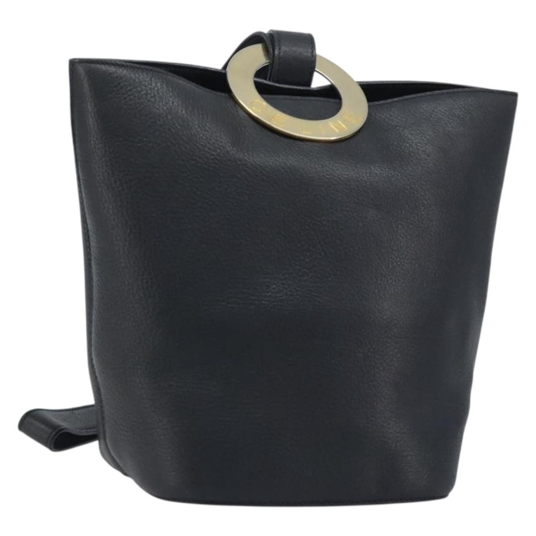 Celine Black Leather Circle Shoulder Bag with Gold Accents: Celine Black Leather Circle Shoulder Bag with Gold Accents This CELINE Circle shoulder bag is crafted from black leather with gold-tone accents. Designed for women, it features an adjustable shoulder 
