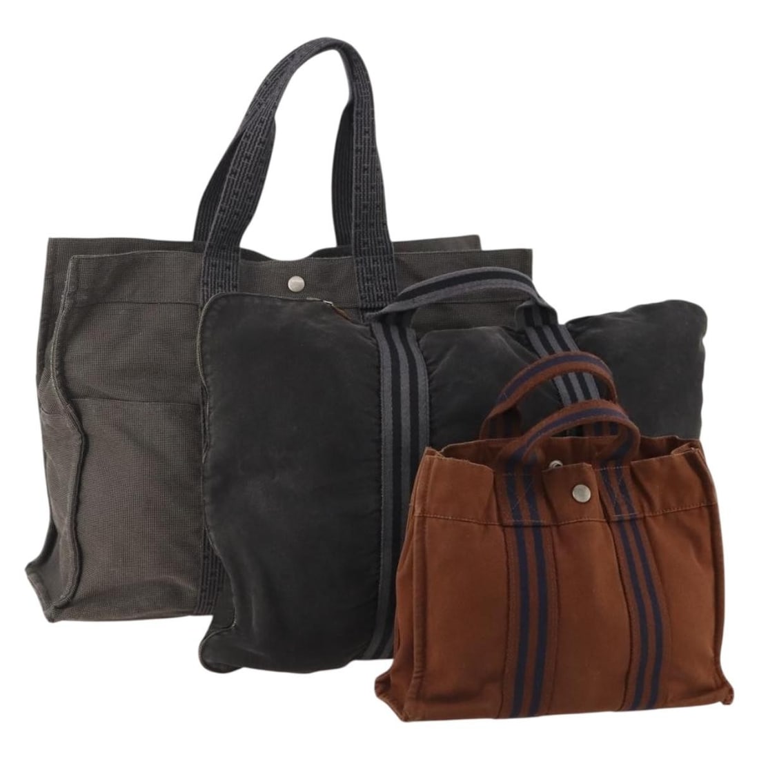3 Piece Hermes Canvas Handbag Set Gray Black Brown Padlock (1 of 18)