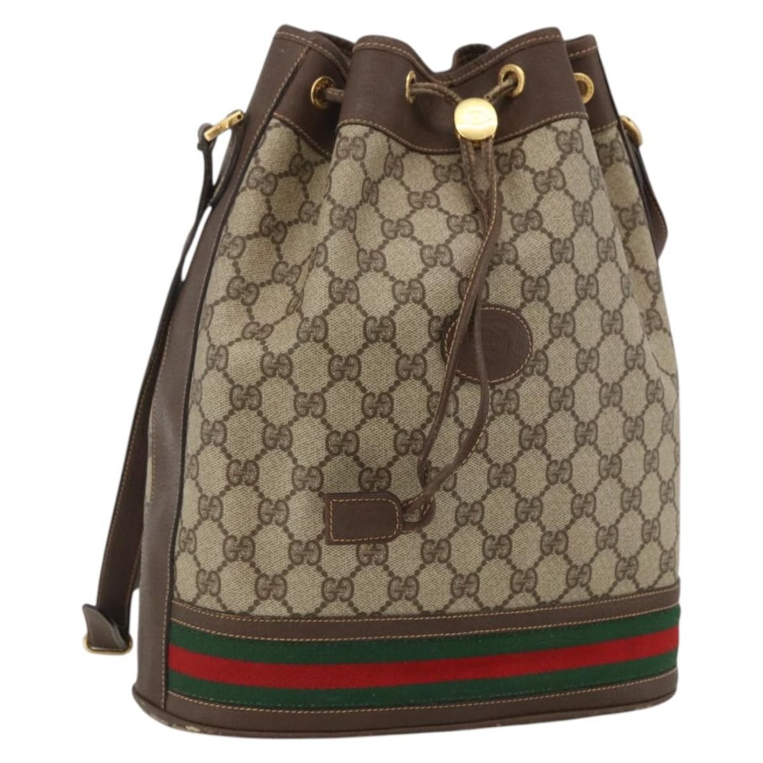 Gucci Sherry Line GG Supreme PVC Shoulder Bag Beige Gold 001 115 0933: Gucci Sherry Line GG Supreme PVC Shoulder Bag Beige Gold 001 115 0933 Gucci GG Supreme Web Sherry Line shoulder bag in beige and gold, made from PVC leather and GG canvas. It features a shoulder strap