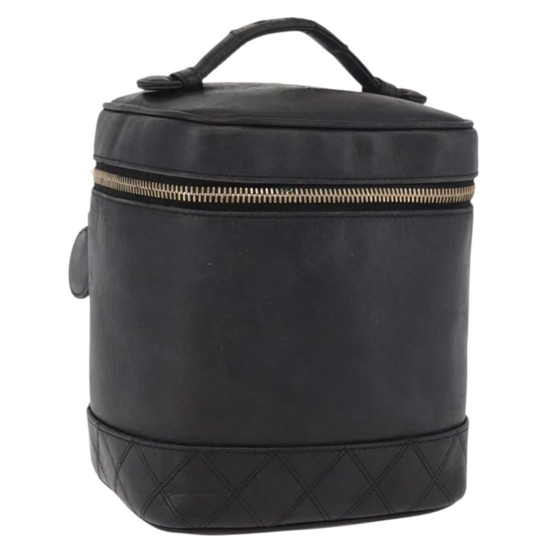 CHANEL Bicolore Leather Vanity Handbag Black Gold CC: CHANEL Bicolore Leather Vanity Handbag Black Gold CC A black and gold CHANEL vanity hand bag made of leather, presented in heavily used condition. The item is offered as the bag only, with no box or d