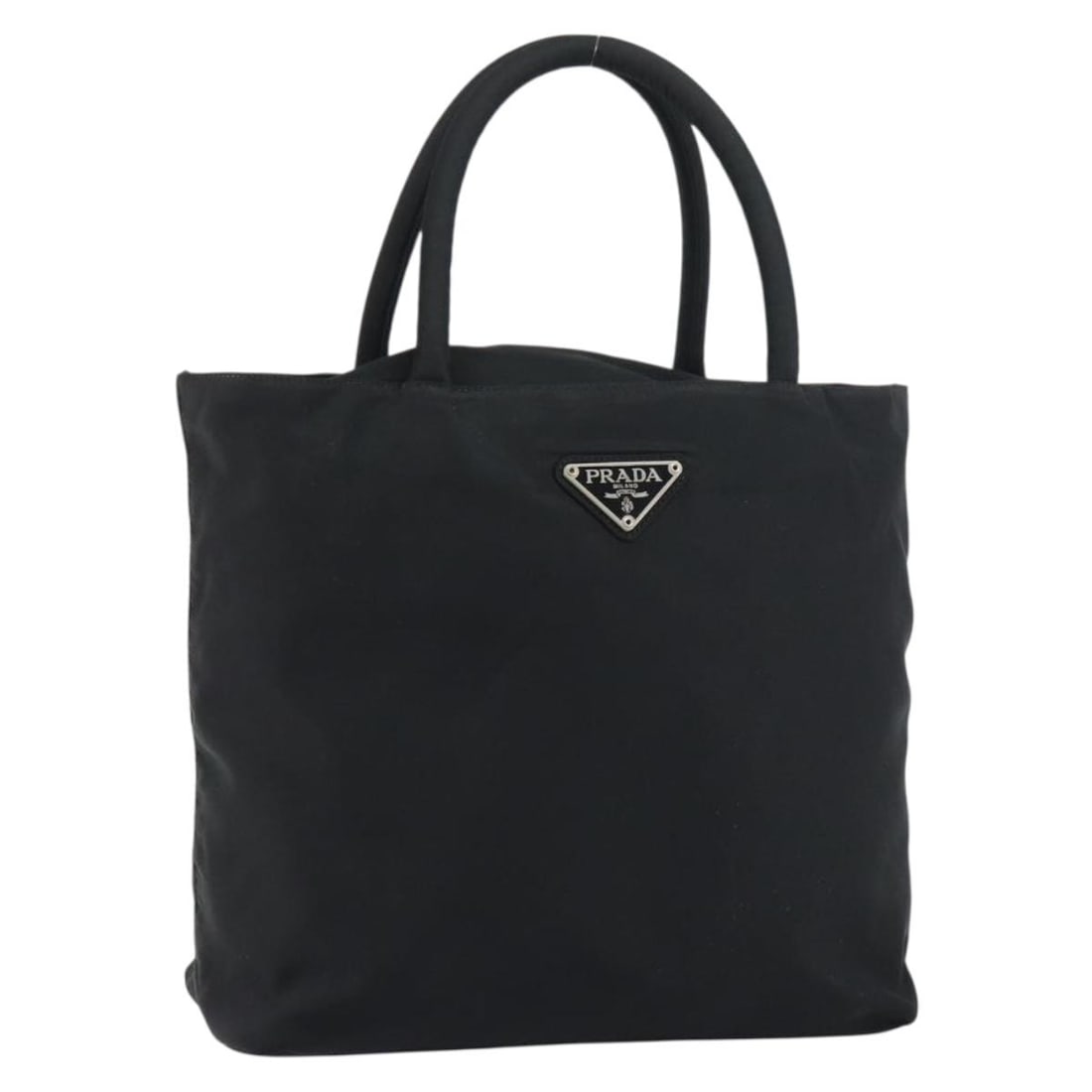 PRADA Black Nylon Hand Bag with Guarantee Card Italy: PRADA Black Nylon Hand Bag with Guarantee Card Italy Black Prada nylon handbag made in Italy. It comes with a guarantee card and has a serial number beginning with 15. The bag is heavily used, with vi