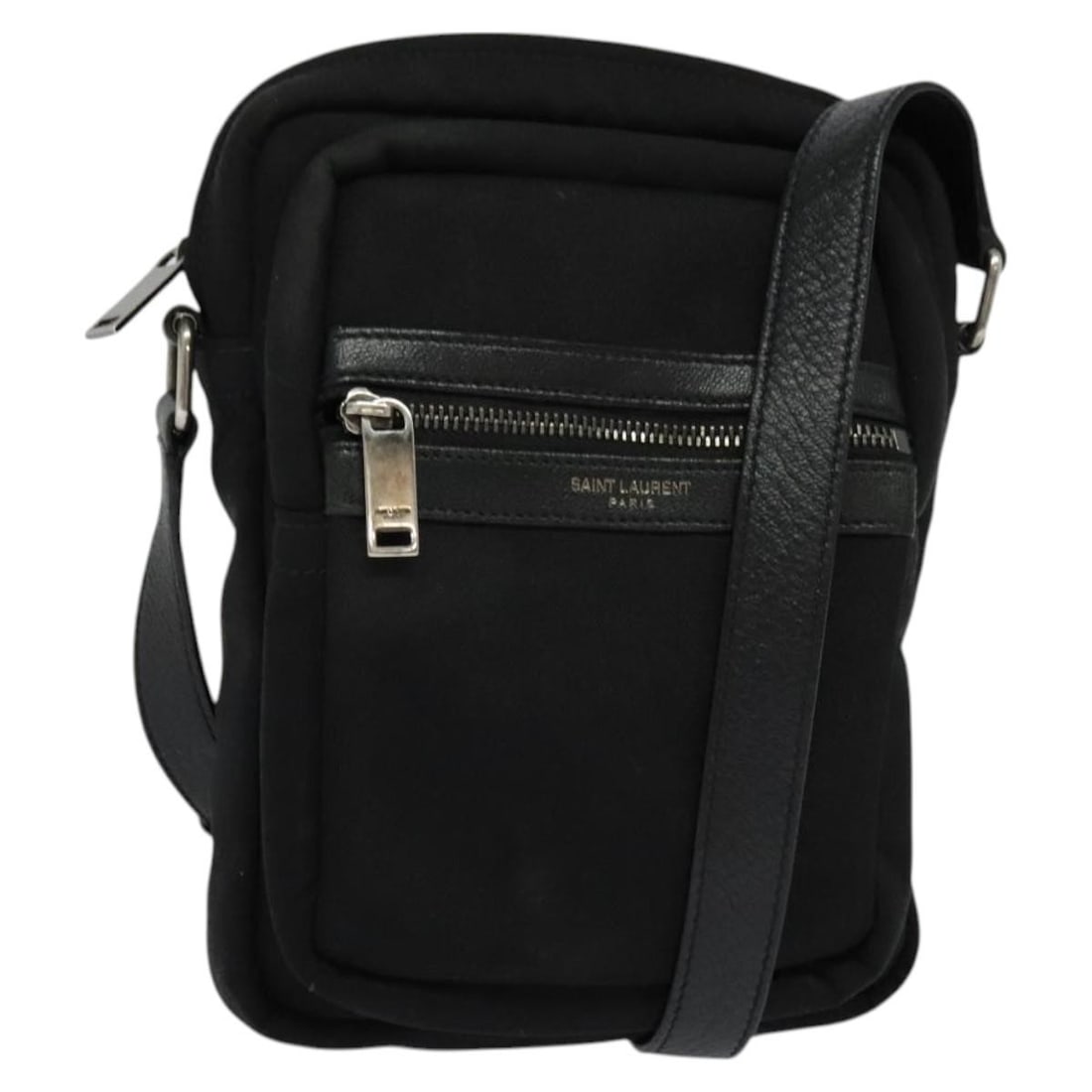 Black Canvas Shoulder Bag by Saint Laurent Italy: Black Canvas Shoulder Bag by Saint Laurent Italy Saint Laurent shoulder bag in black canvas, made in Italy. Designed for women, this compact bag features a shoulder strap with an approximate drop of 2