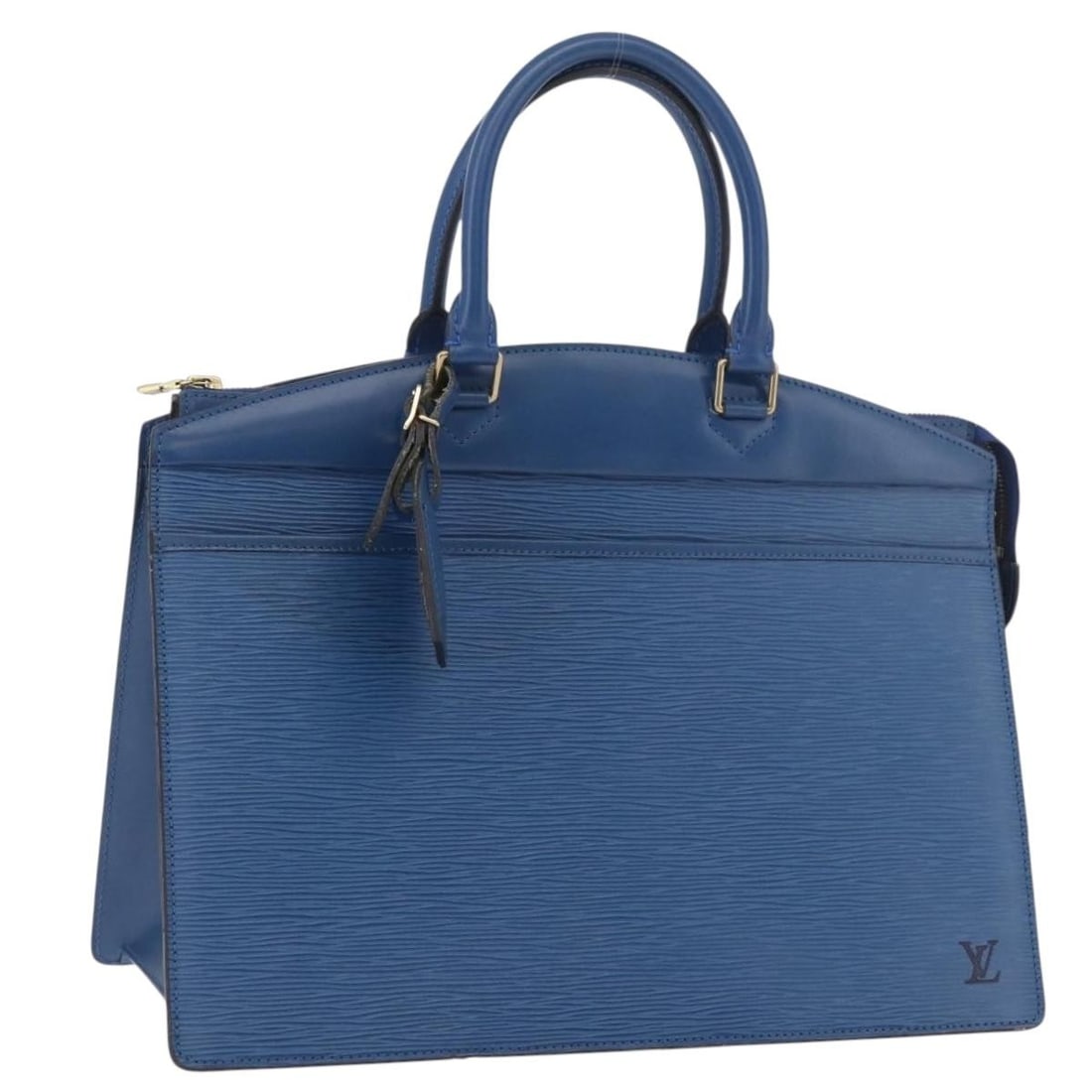 Louis Vuitton M48185 Riviera Blue Epi Leather Handbag with Name Tag: Louis Vuitton M48185 Riviera Blue Epi Leather Handbag with Name Tag Blue Epi leather hand bag made in France. It comes with a name tag accessory and measures approximately W36 cm x H28 cm x D16 cm (W1