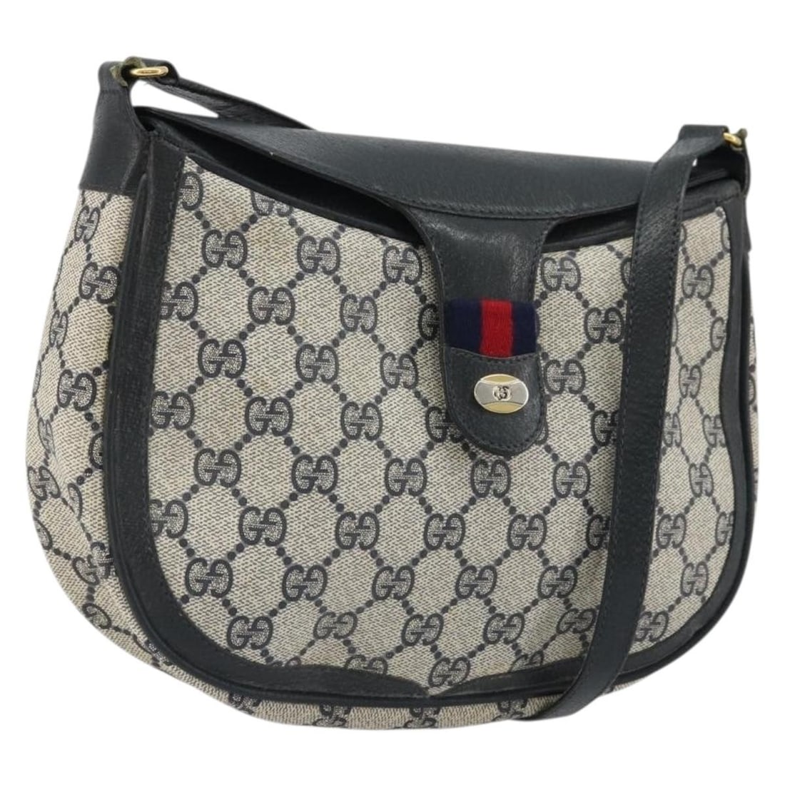 Gucci 10 02 056 GG Supreme PVC Shoulder Bag Navy Gold: Gucci 10 02 056 GG Supreme PVC Shoulder Bag Navy Gold Authentic Gucci GG Supreme Sherry Line shoulder bag in navy and gold PVC leather with GG canvas. Made in Italy for women, this shoulder bag is off