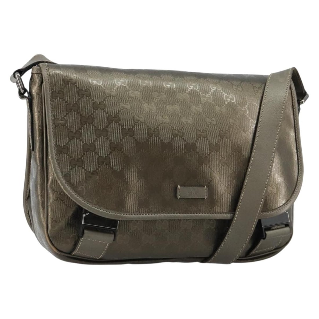 GUCCI 201732 GG Canvas PVC Leather Shoulder Bag Gray Silver: GUCCI 201732 GG Canvas PVC Leather Shoulder Bag Gray Silver Gucci GG Implementation shoulder bag in gray and silver PVC leather with GG canvas detailing. Made in Italy, this women's shoulder bag inclu