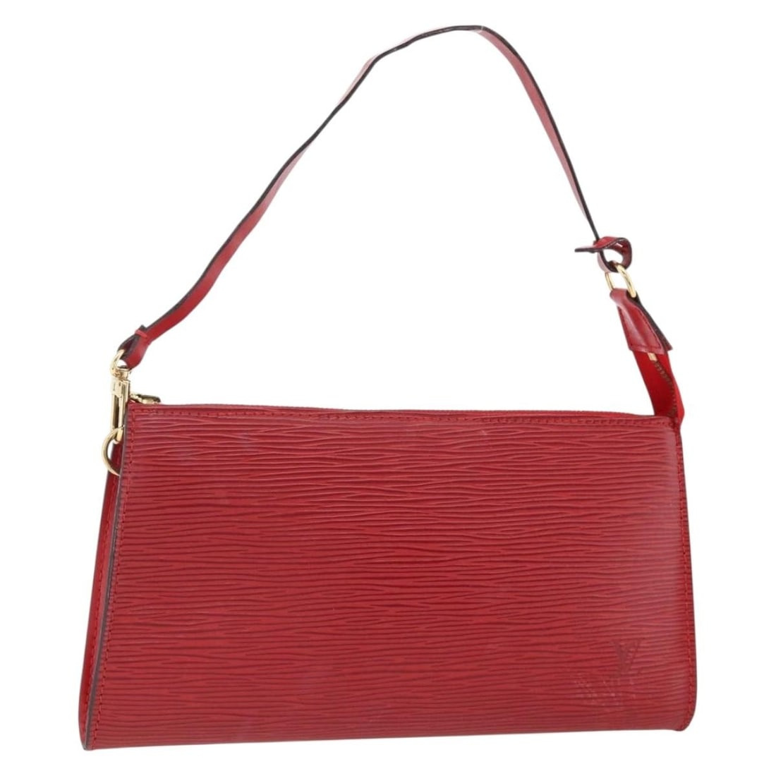 Louis Vuitton Red Epi Leather Pochette Accessoires Pouch M52947 France: Louis Vuitton Red Epi Leather Pochette Accessoires Pouch M52947 France This Louis Vuitton Epi Pochette Accessoires pouch in red features durable Epi leather with distinctive textured grain. Designed f