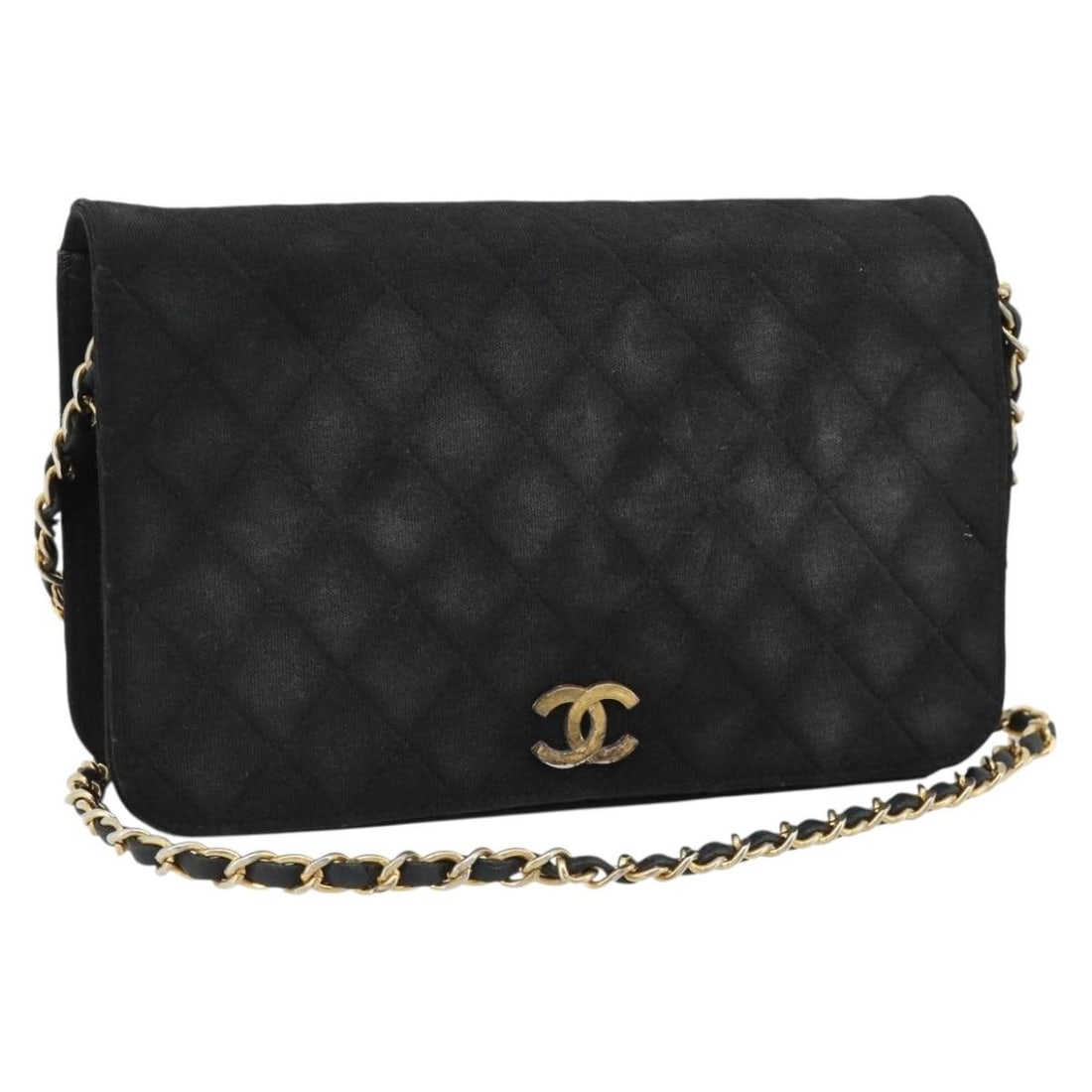 Chanel CC Matelasse Cotton Shoulder Bag Black Gold: Chanel CC Matelasse Cotton Shoulder Bag Black Gold Chanel Matelasse chain shoulder bag in black and gold, made from cotton and crafted in France. This shoulder bag features the Matelasse design and co
