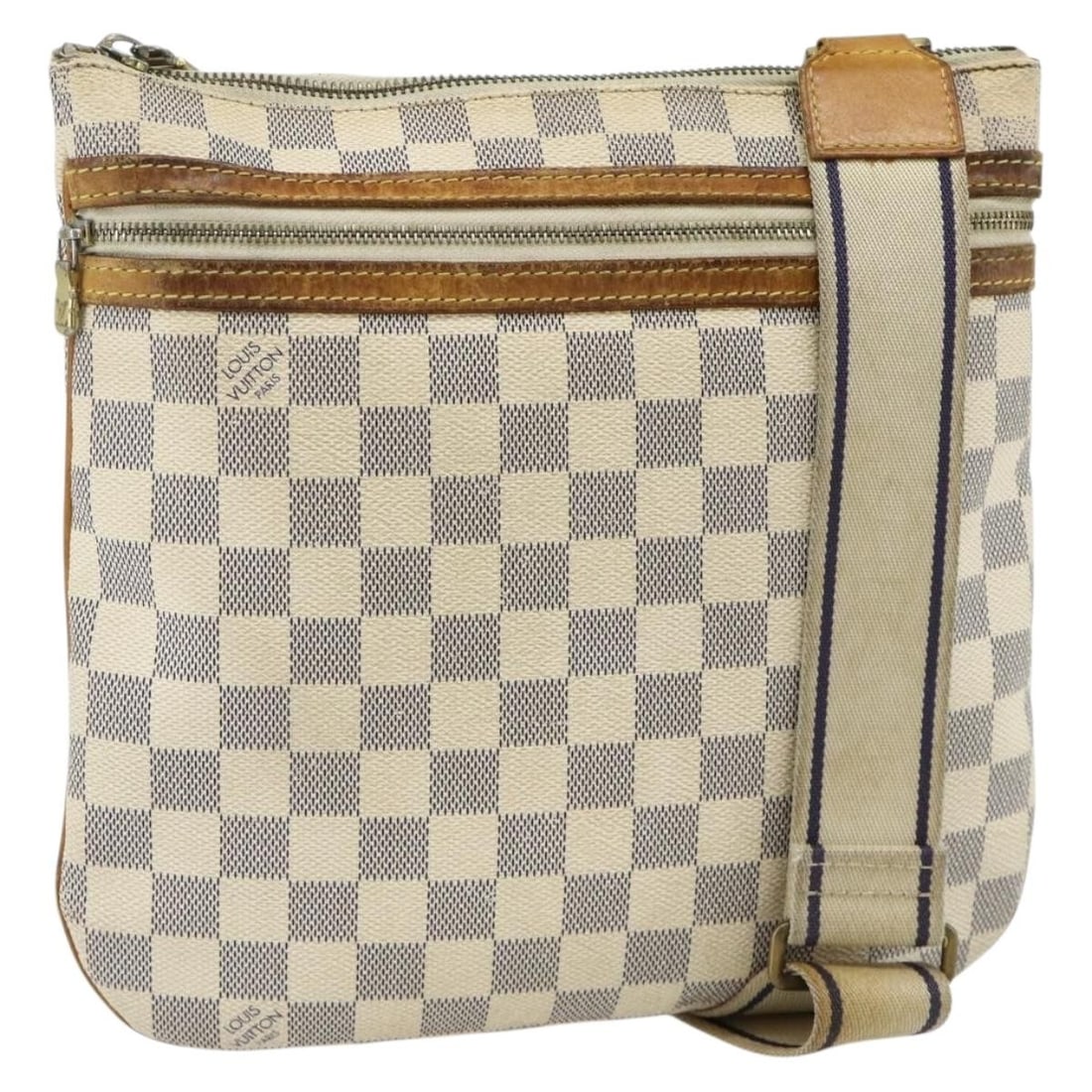 Louis Vuitton N51112 Pochette Bosphore Damier Azur Shoulder Bag: Louis Vuitton N51112 Pochette Bosphore Damier Azur Shoulder Bag Louis Vuitton Damier Azur Pochette Bosphore shoulder bag in Damier Azur canvas. Made in France, product no. N51112. The bag shows heavy 