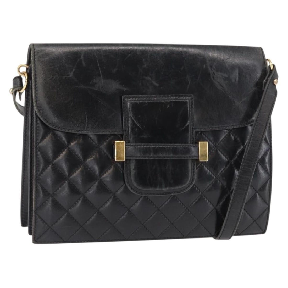 Saint Laurent black leather shoulder bag with gold tone hardware: Saint Laurent black leather shoulder bag with gold tone hardware Saint Laurent shoulder bag in black leather with gold-tone accents. This women's bag has a structured everyday silhouette and is offere