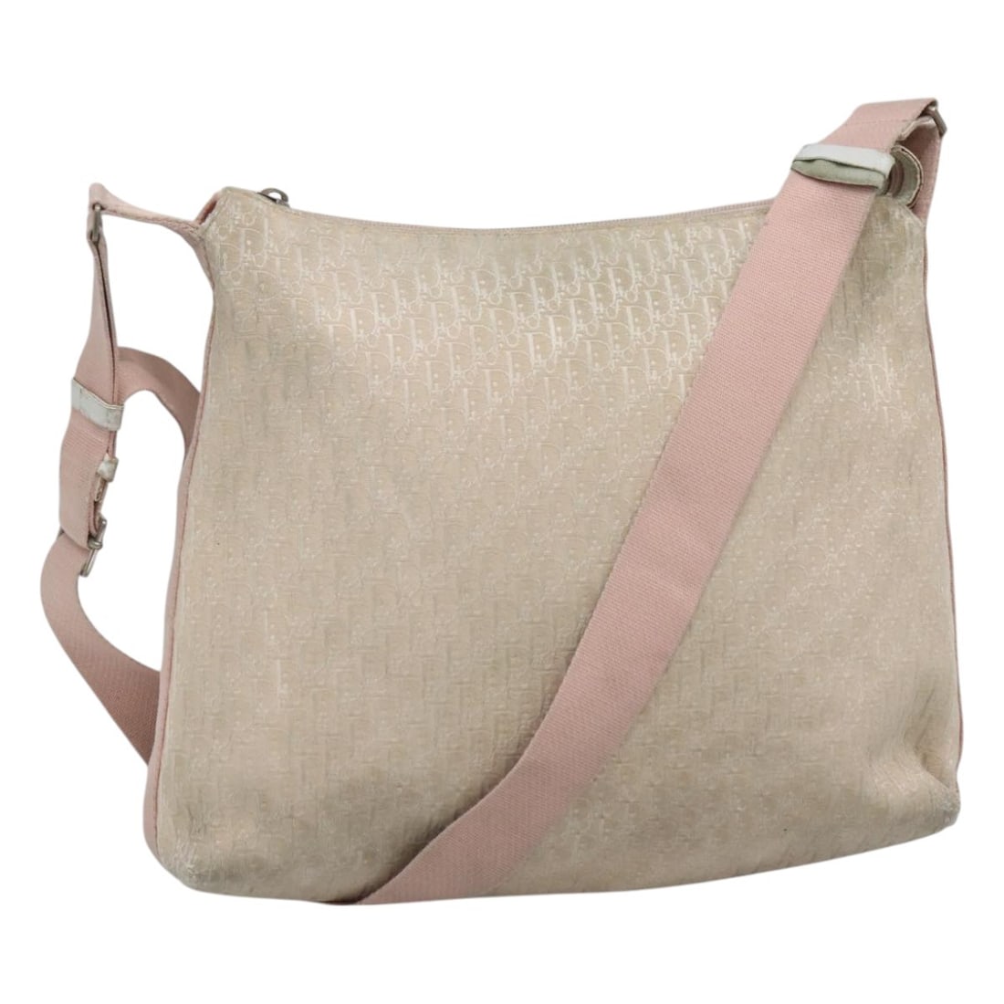 Beige Pink Silver Dior Trotter Canvas Shoulder Purse for Women: Beige Pink Silver Dior Trotter Canvas Shoulder Purse for Women This Christian Dior Trotter Canvas shoulder bag features a beige, pink, and silver color scheme and is crafted from signature Trotter can