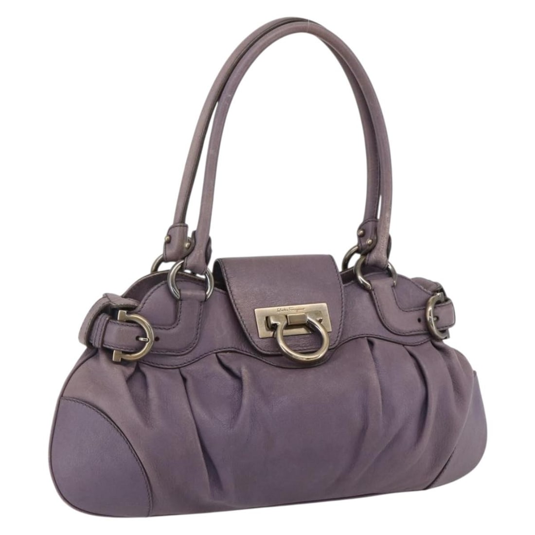 Ferragamo Gancini purple leather tote bag Italy: Ferragamo Gancini purple leather tote bag Italy This Salvatore Ferragamo Gancini tote bag features a purple leather exterior and is designed for women. The bag is made in Italy and includes a top hand