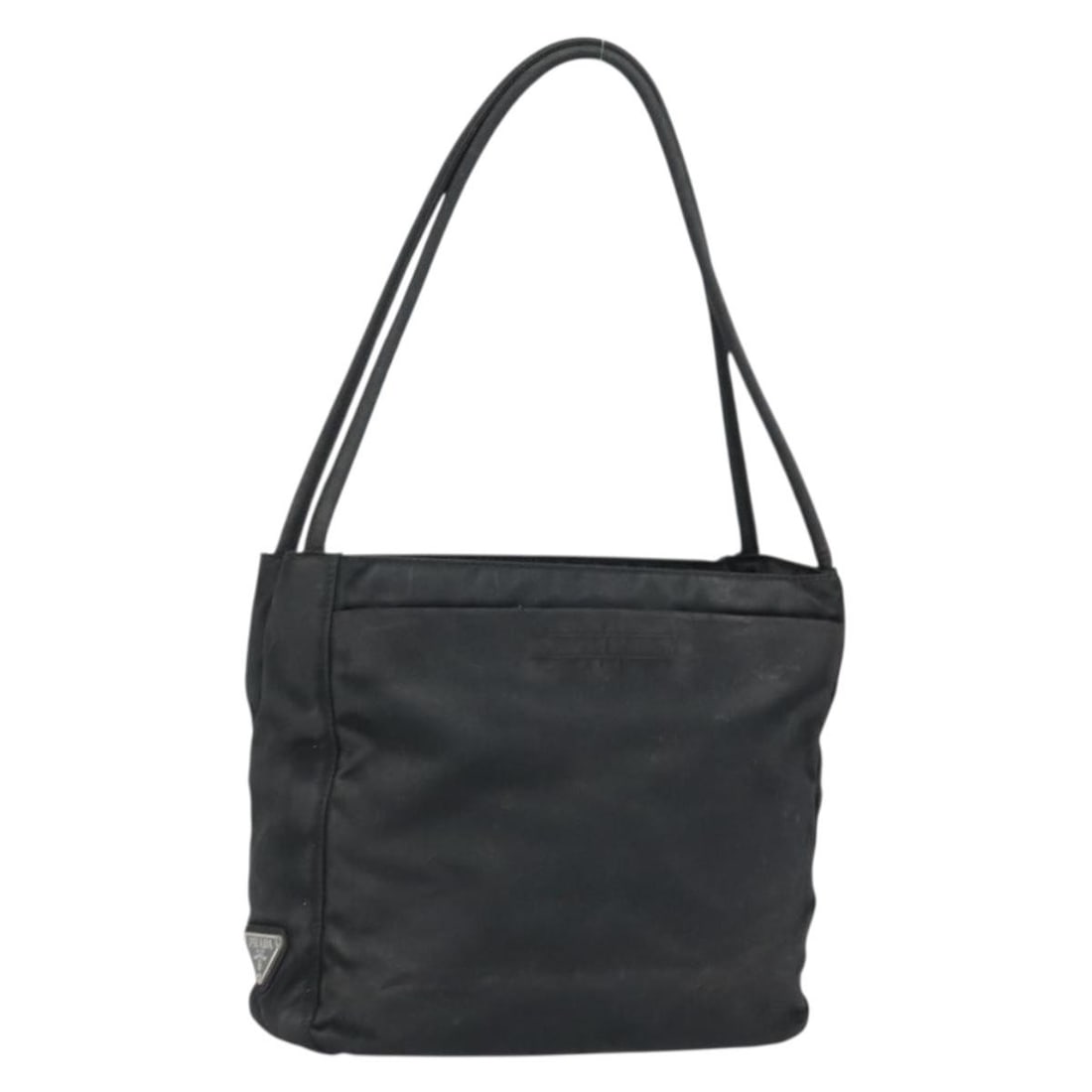 PRADA Nylon Tote Handbag Black Silver with Guarantee Card: PRADA Nylon Tote Handbag Black Silver with Guarantee Card Prada women's tote bag in black and silver nylon, made in Italy. This authentic bag includes the guarantee card. Condition is heavily used, wi