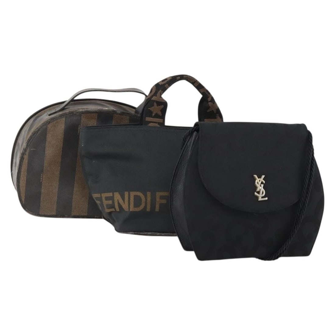 Set of 3 Saint Laurent Shoulder Bags Leather and Canvas Black Brown: Set of 3 Saint Laurent Shoulder Bags Leather and Canvas Black Brown This is a Saint Laurent shoulder bag 3-piece set crafted from leather and Pequin canvas in black and brown. Designed for women, the 