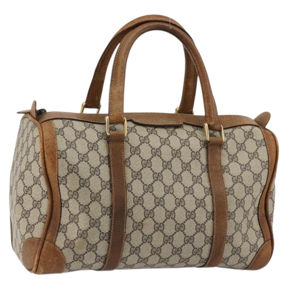Gucci GG Supreme beige gold PVC Boston bag Italy: Gucci GG Supreme beige gold PVC Boston bag Italy This GUCCI GG Supreme Boston Bag features a beige and gold color scheme and is crafted from PVC leather with GG canvas accents. Designed for women, thi