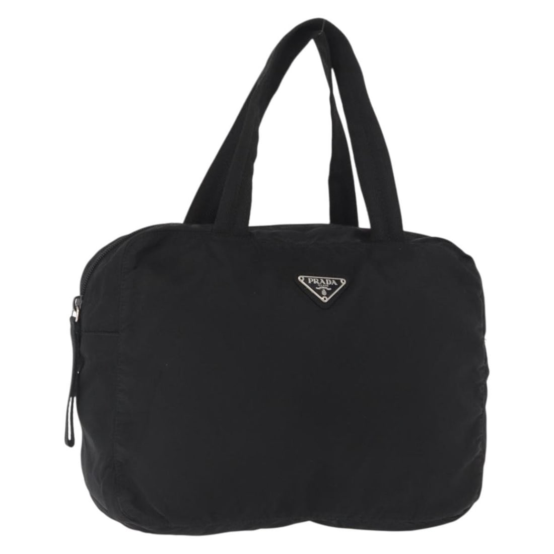 Prada Black Nylon Italy Handbag with Dust Bag and Guarantee Card: Prada Black Nylon Italy Handbag with Dust Bag and Guarantee Card This authentic PRADA handbag features a sleek black nylon exterior with silver-tone accents. Designed for everyday use, the bag offers 