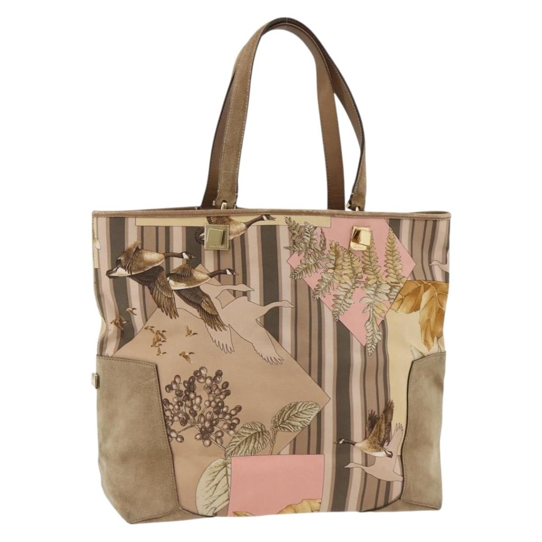 Beige Canvas Tote by Salvatore Ferragamo Gold Accents Italy: Beige Canvas Tote by Salvatore Ferragamo Gold Accents Italy This Salvatore Ferragamo tote bag features a beige and gold canvas exterior, designed for women. Crafted in Italy, the bag displays signific