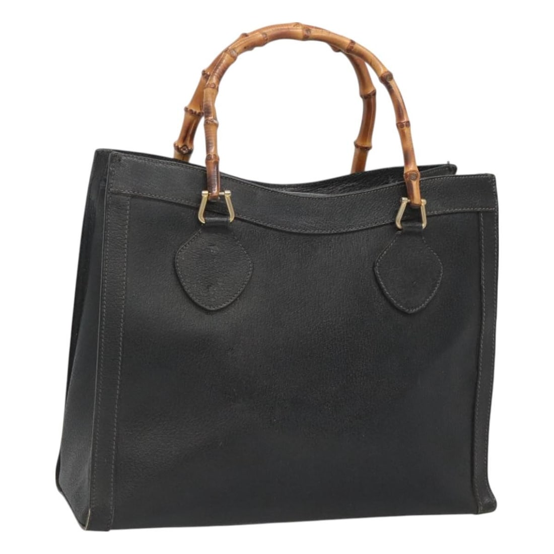 Gucci 002 1186 0260 Black Leather Bamboo Hand Bag: Gucci 002 1186 0260 Black Leather Bamboo Hand Bag Gucci bamboo handbag in black leather with gold-tone accents. Made in Italy, this women's handbag is offered without the original box or dust bag; onl