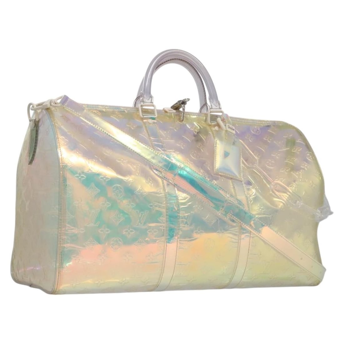 Louis Vuitton M53271 Keepall Bandouliere 50 Monogram Prism Boston Bag: Louis Vuitton M53271 Keepall Bandouliere 50 Monogram Prism Boston Bag Louis Vuitton Monogram Prism Keepall Bandouliere 50 bag in clear Monogram Canvas, styled as a Boston bag. It is made in France and