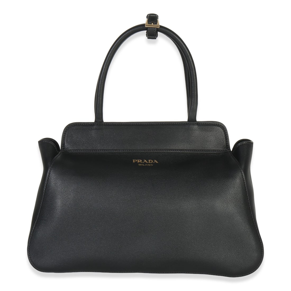 Prada Medium Tote Black Calfskin Shoulder Bag: Prada Medium Tote Black Calfskin Shoulder Bag This Prada Medium Tote is crafted from black soft grain calfskin leather and features both top handles and a shoulder strap for versatile carrying options