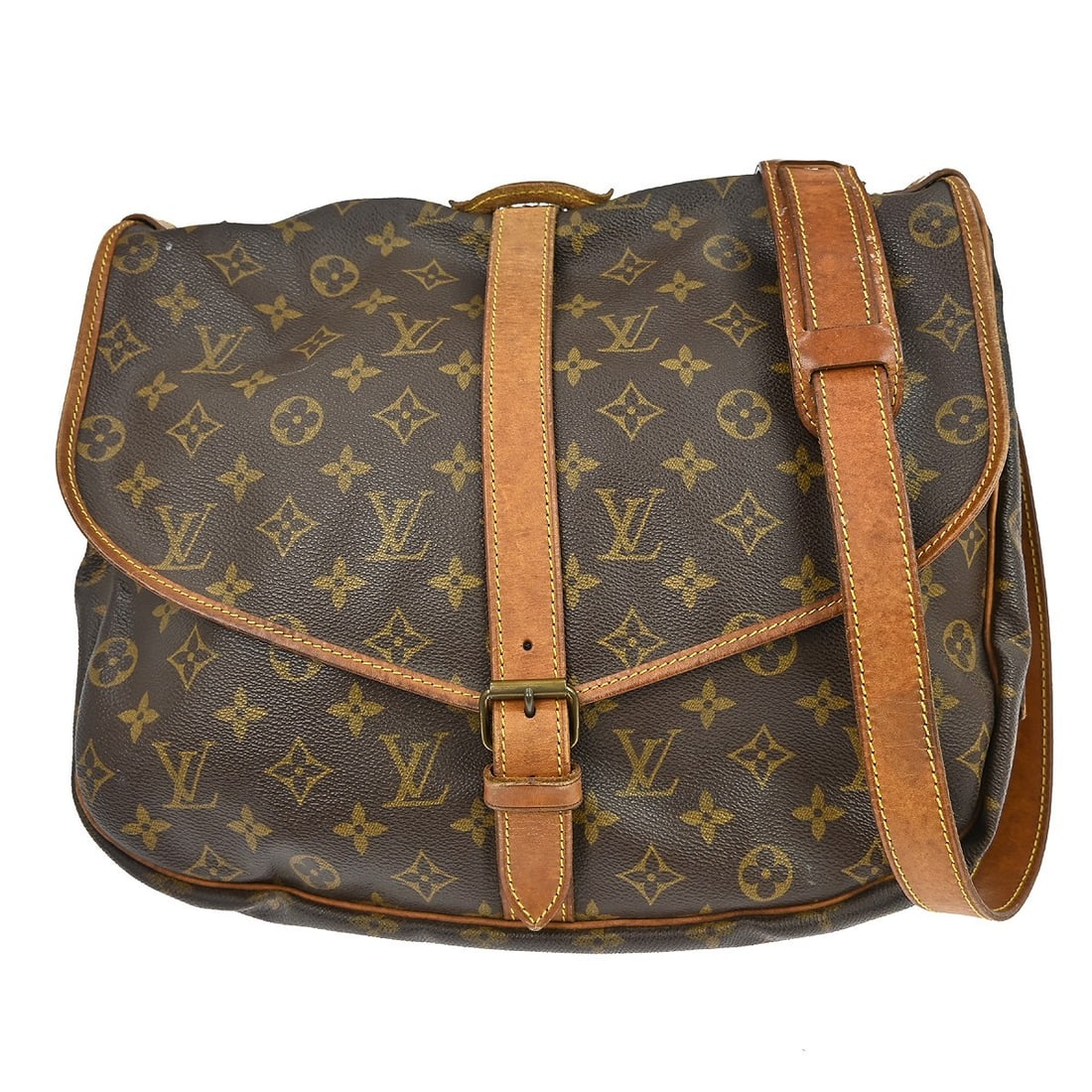 Louis Vuitton Saumur 35 Monogram Crossbody Shoulder Bag M42254: Louis Vuitton Saumur 35 Monogram Crossbody Shoulder Bag M42254 Louis Vuitton Saumur 35 messenger shoulder bag in Monogram canvas and leather, made in France. It features a buckle closure, brown exteri