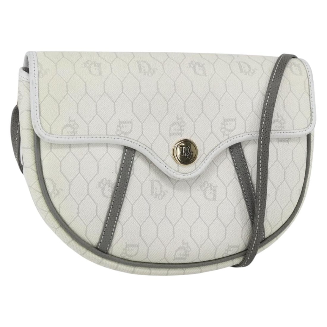 Christian Dior Shoulder Bag in Gold White Honeycomb Canvas PVC: Christian Dior Shoulder Bag in Gold White Honeycomb Canvas PVC Christian Dior shoulder bag in gold and white PVC leather and honeycomb canvas. Made in France, it features a shoulder strap and measures
