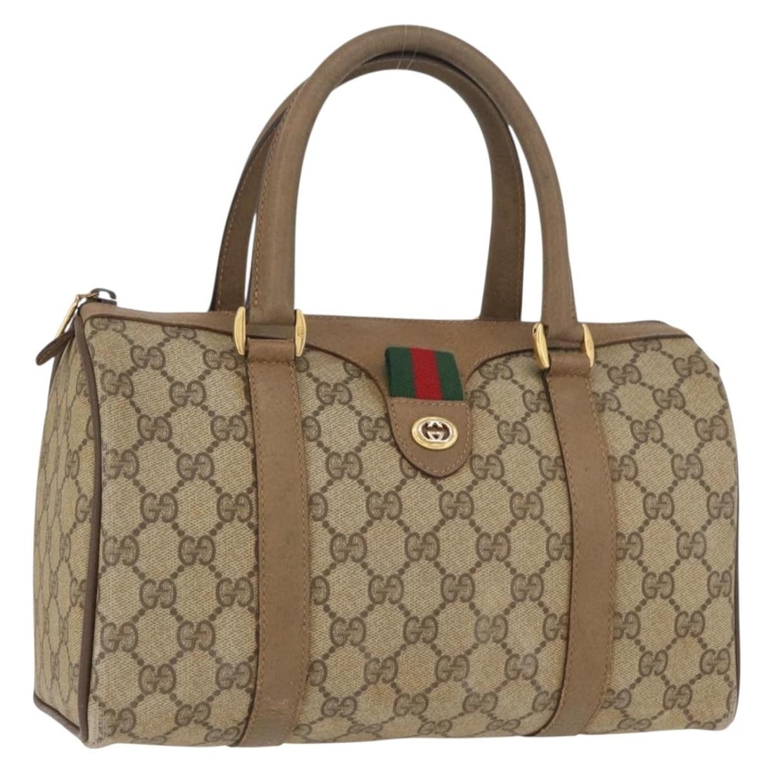 Gucci Sherry Line GG Supreme PVC Boston Bag Beige Gold 40 02 006: Gucci Sherry Line GG Supreme PVC Boston Bag Beige Gold 40 02 006 A Gucci Sherry Line Boston Bag in beige and gold, made from PVC leather and GG canvas. This Boston bag was made in Italy and features a