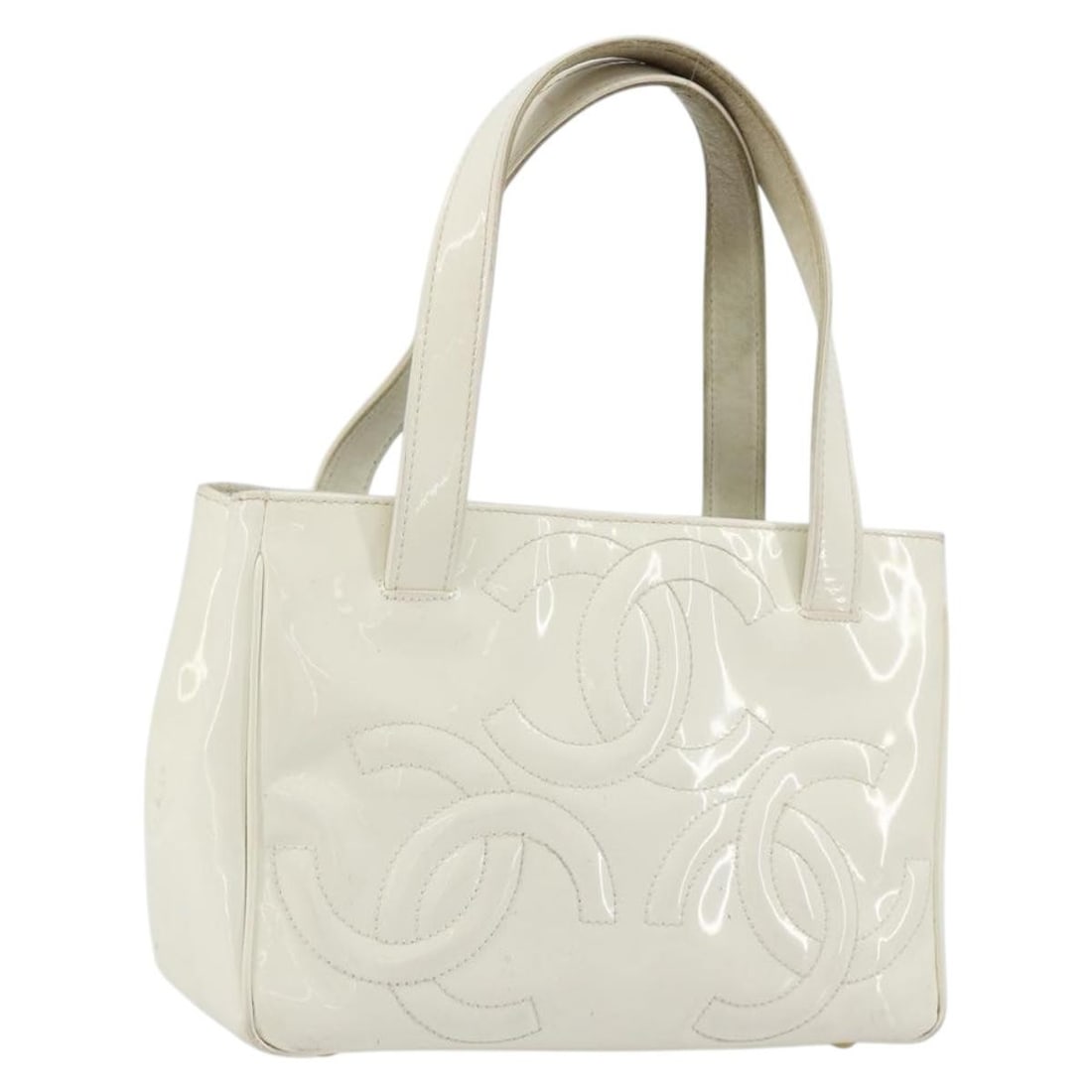 CHANEL Triple Coco White Patent Leather Hand Bag with Guarantee Card (1 of 18)