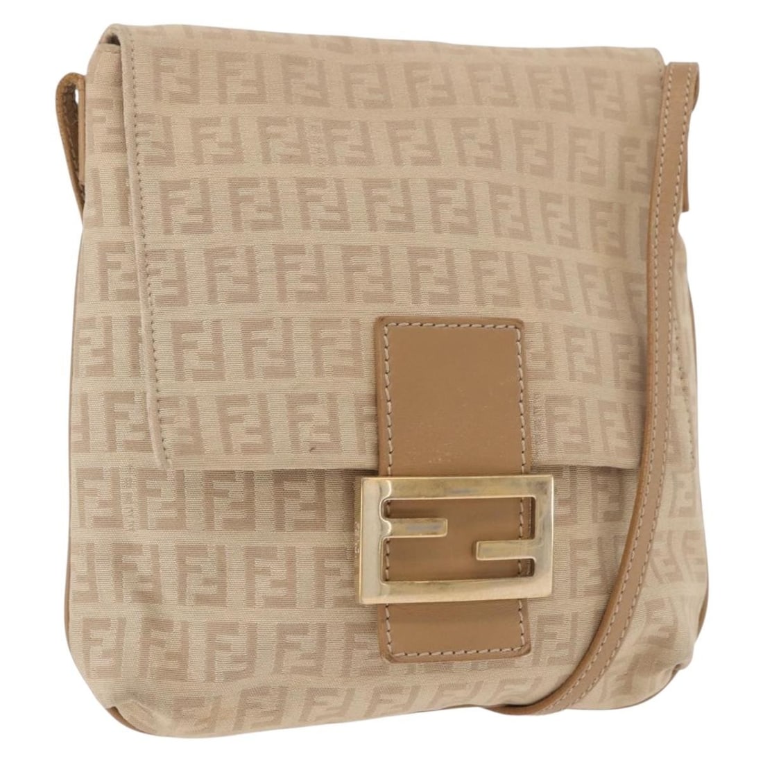 Fendi Mamma Baguette Shoulder Bag in Beige Gold Zucchino Canvas: Fendi Mamma Baguette Shoulder Bag in Beige Gold Zucchino Canvas Fendi Mamma Baguette shoulder bag in Zucchino canvas with a beige and gold colorway. Made in Italy, this women's bag measures approximat