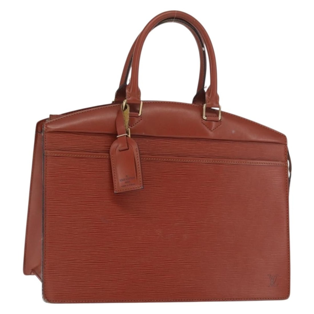 Louis Vuitton M48183 Riviera Brown Epi Leather Handbag with Name Tag: Louis Vuitton M48183 Riviera Brown Epi Leather Handbag with Name Tag Louis Vuitton Epi Riviera hand bag in brown Epi leather, made in France. It comes with a name tag accessory and is identified by pr