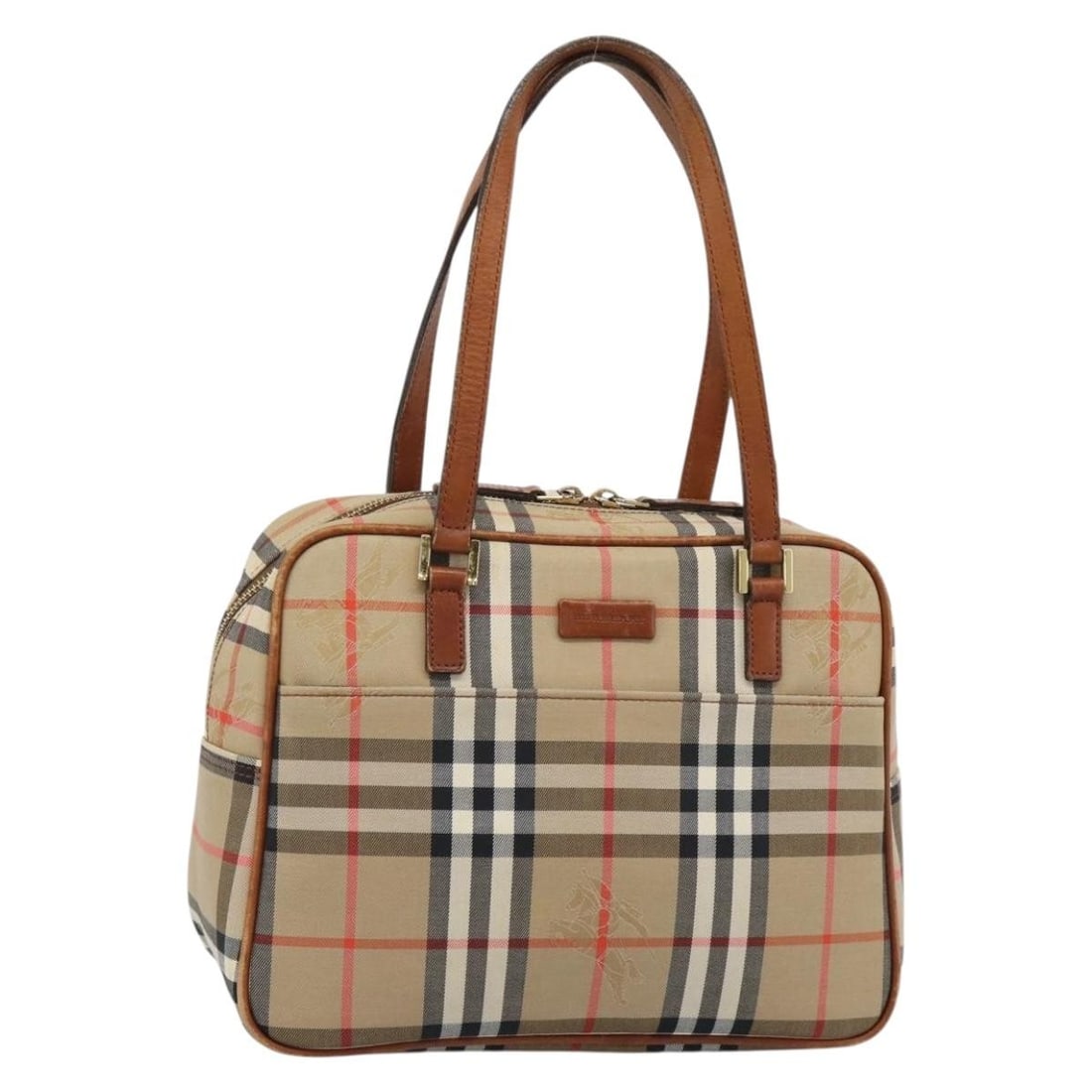 Burberry Nova Check Canvas Handbag Beige Gold Tone: Burberry Nova Check Canvas Handbag Beige Gold Tone Burberry Nova Check hand bag in beige and gold tone canvas, designed for women. The bag measures approximately 27 cm W x 21 cm H x 12 cm D, with a ha