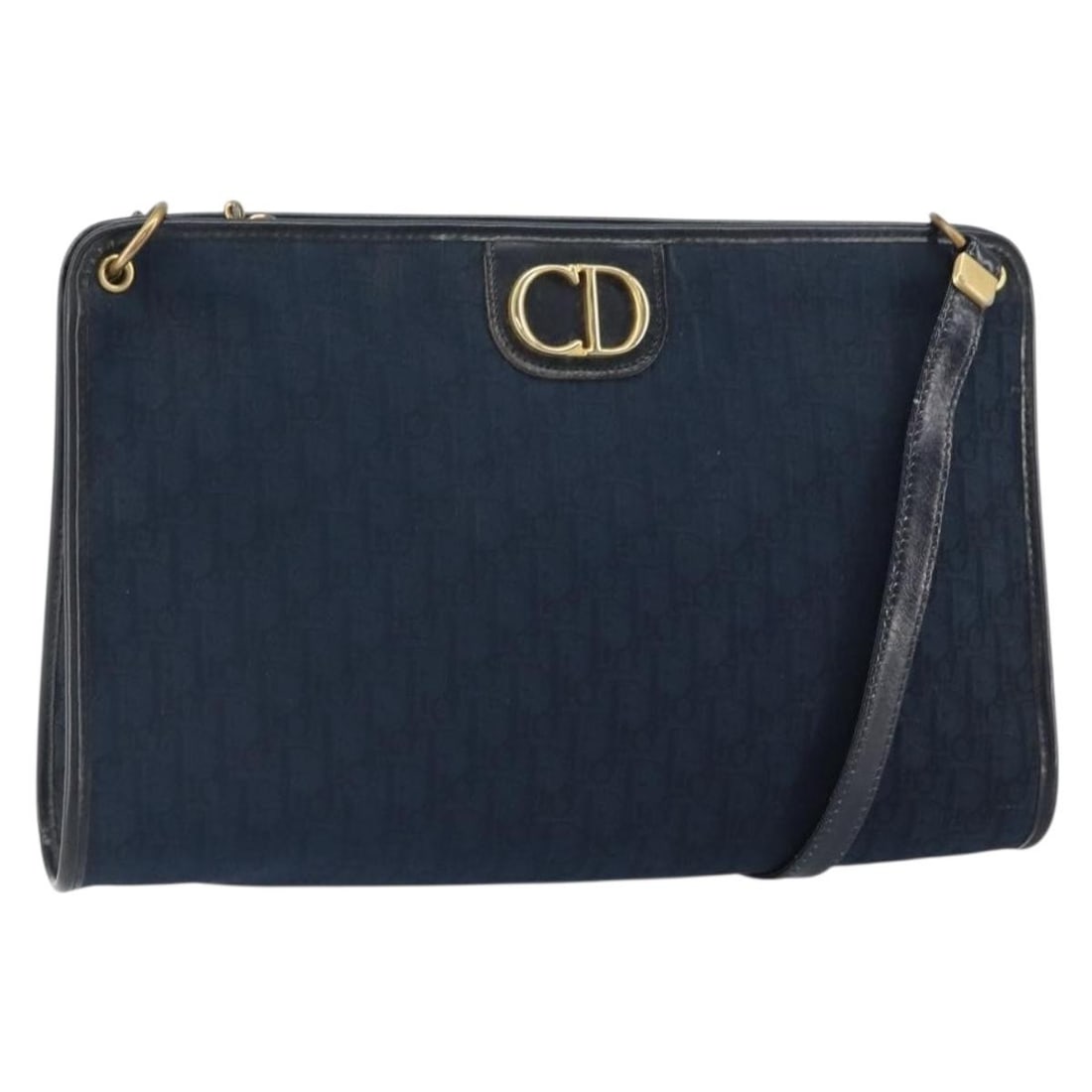 Christian Dior Trotter Shoulder Bag in Navy Gold Canvas: Christian Dior Trotter Shoulder Bag in Navy Gold Canvas Christian Dior shoulder bag in navy and gold Trotter canvas, made in France. This women's bag is offered without the original box or dust bag; o