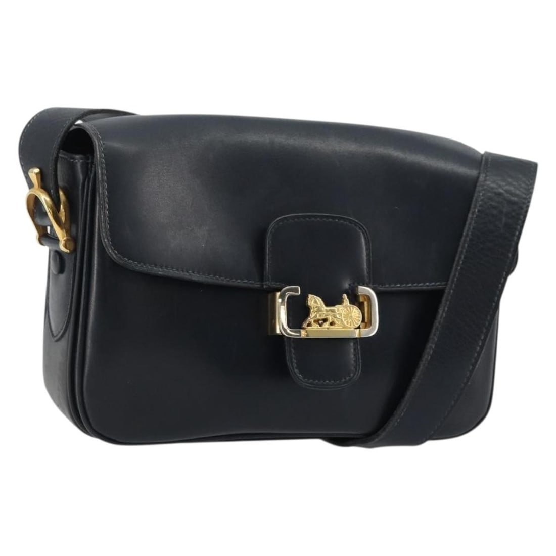 Celine Horse Carriage Leather Shoulder Bag Navy Gold Mirror (1 of 18)