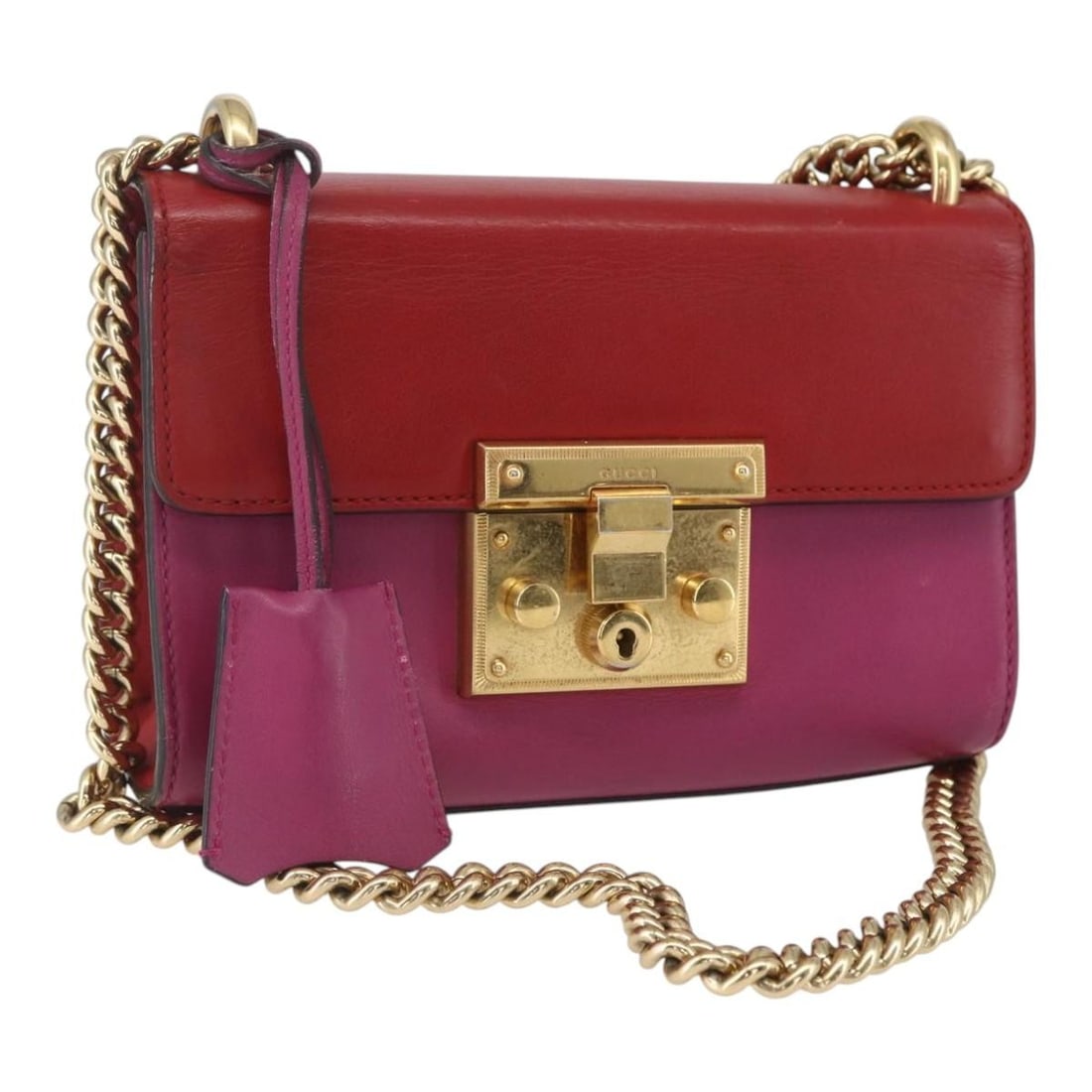 GUCCI 409487 red leather shoulder bag with clochette and 2 keys: GUCCI 409487 red leather shoulder bag with clochette and 2 keys GUCCI shoulder bag in red and gold leather, made in Italy. This women's bag features a compact silhouette with an adjustable shoulder st