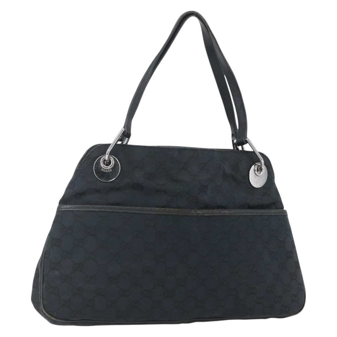 Gucci 121023 GG Canvas Tote Handbag Black Silver: Gucci 121023 GG Canvas Tote Handbag Black Silver A Gucci GG Canvas tote bag in black and silver, made in Italy. It features a tote bag style with GG canvas construction and a handle drop of approximat