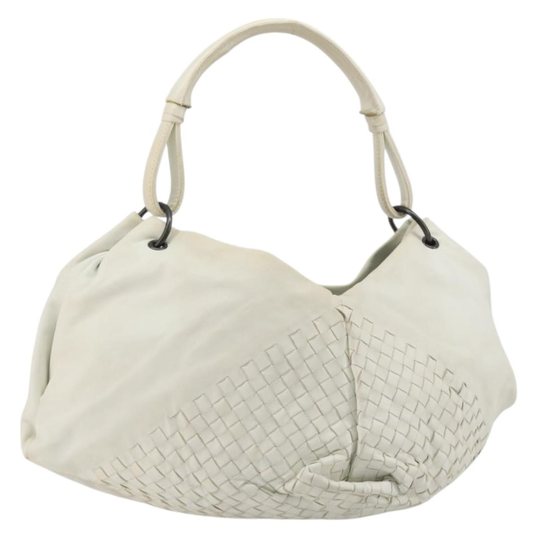 Bottega Veneta Intrecciato Leather Shoulder Bag White Gold Mirror (1 of 18)