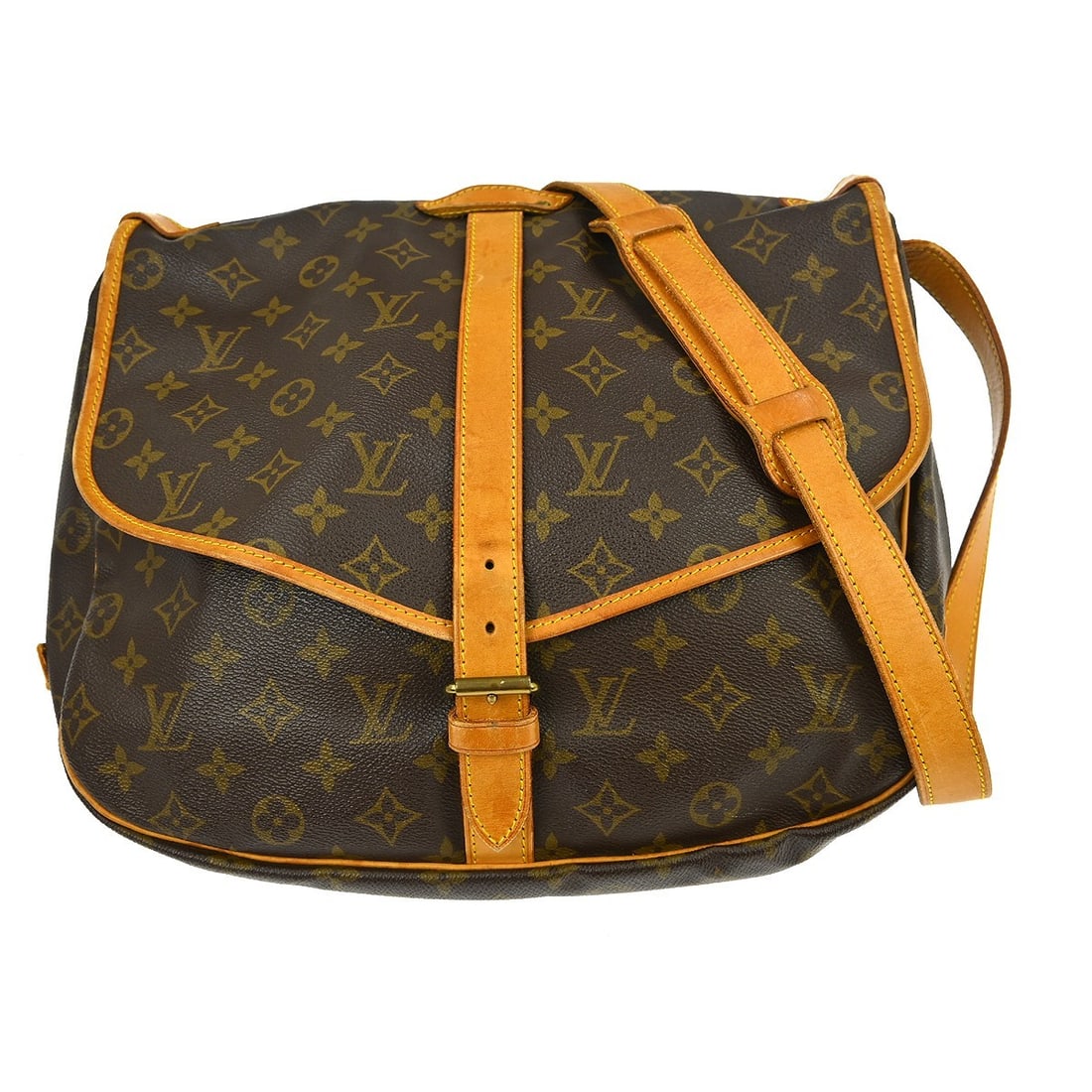 Louis Vuitton Saumur 35 Monogram Crossbody Shoulder Bag M42254: Louis Vuitton Saumur 35 Monogram Crossbody Shoulder Bag M42254 Louis Vuitton Saumur 35 messenger shoulder bag in Monogram canvas and leather, featuring a buckle closure and crossbody strap. It is a vi