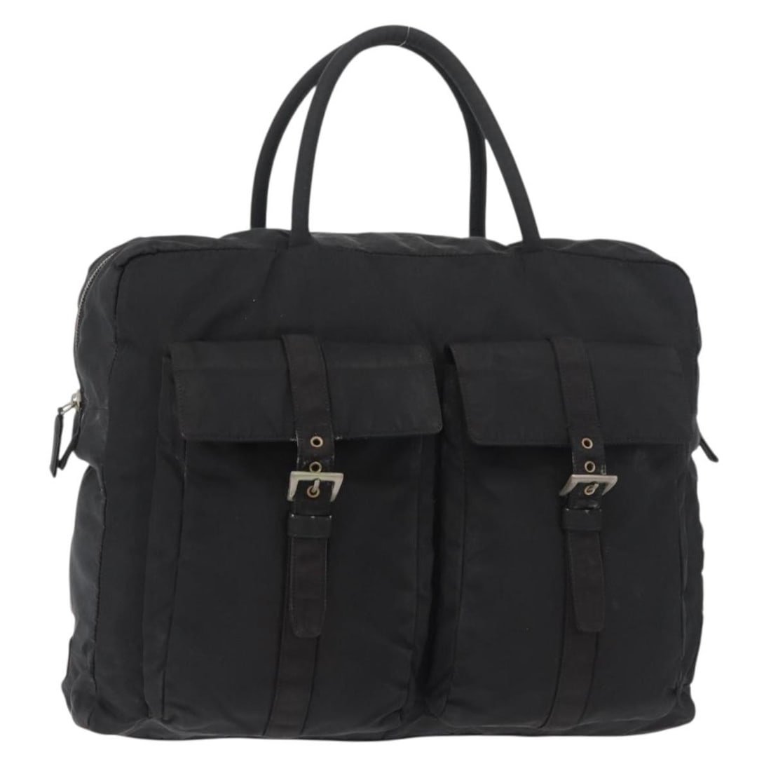Prada Black Nylon Tote Bag Silver Tone Made in Italy: Prada Black Nylon Tote Bag Silver Tone Made in Italy PRADA tote bag in black and silver nylon, made in Italy. This women's bag measures approximately 15.0 x 11.0 x 3.5 inches, with a handle drop of ab