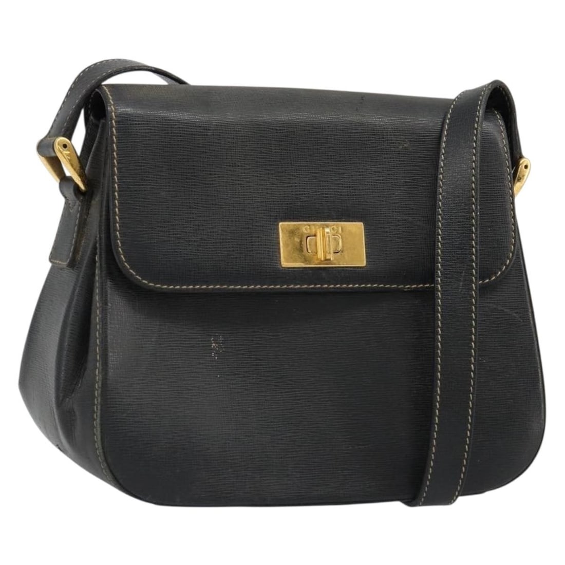 Gucci Black Leather Shoulder Bag with Gold Tone Hardware: Gucci Black Leather Shoulder Bag with Gold Tone Hardware Black and gold Gucci shoulder bag made of leather, crafted in Italy. It features a shoulder drop of approximately 50 to 52 cm and measures appr