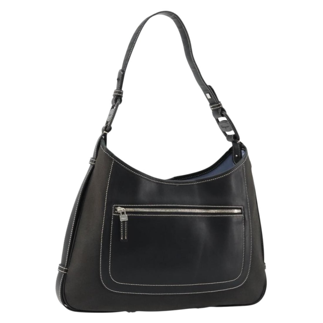 Salvatore Ferragamo Black Silver Coated Canvas Women Shoulder Bag Italy: Salvatore Ferragamo Black Silver Coated Canvas Women Shoulder Bag Italy This Salvatore Ferragamo shoulder bag features a black and silver coated canvas exterior with silver-tone accents. Designed for 