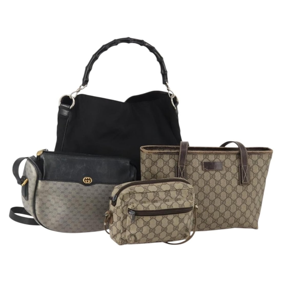 Gucci Bamboo Shoulder Bag 4 Piece Set GG Supreme Navy Beige Black: Gucci Bamboo Shoulder Bag 4 Piece Set GG Supreme Navy Beige Black Gucci GG Supreme bamboo bag shoulder bag set in navy, beige, and black, made in Italy. The bag is made from PVC leather and GG canvas.