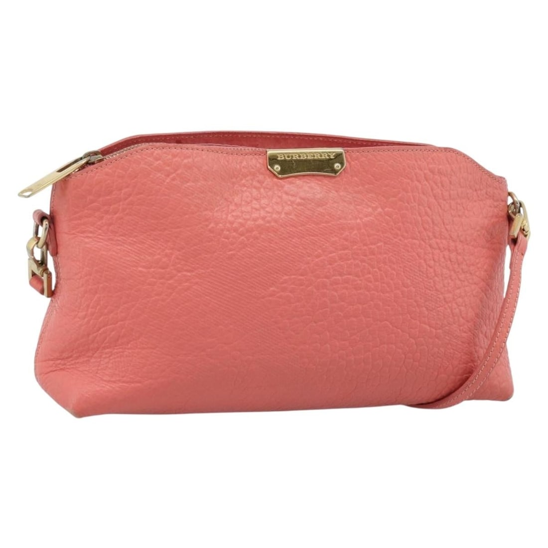 Burberry Leather Shoulder Bag Pink with Gold Tone Hardware: Burberry Leather Shoulder Bag Pink with Gold Tone Hardware A Burberry shoulder bag in pink leather with gold-tone hardware. Made in Romania, this bag is described as heavily used and shows visible wea