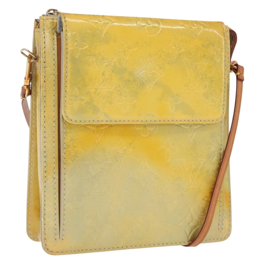Louis Vuitton Monogram Vernis Motto Patent Leather Accessory Pouch Gris M91030 with Strap (1 of 18)