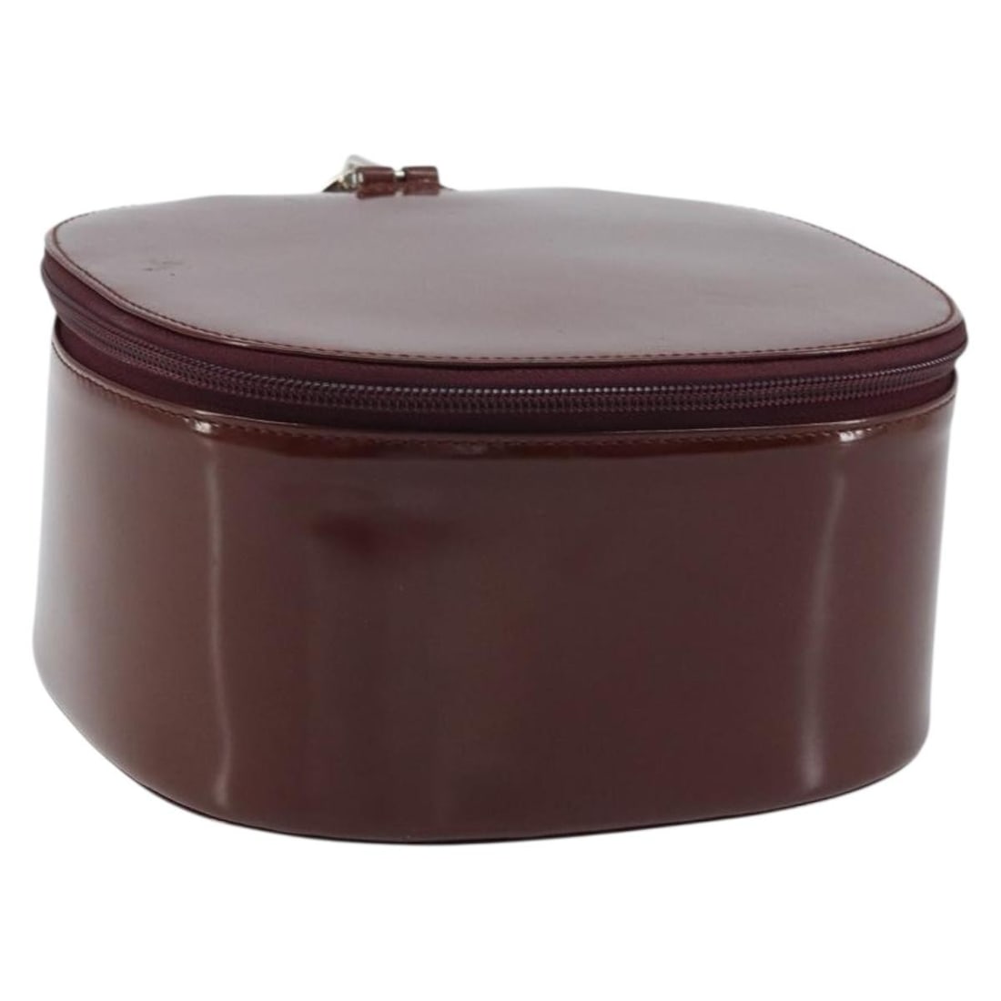 Brown Patent Leather Gucci Handbag with Silver Accents for Women: Brown Patent Leather Gucci Handbag with Silver Accents for Women This is a women's Gucci handbag crafted from brown and silver patent leather. The bag features a compact design with a top handle, and 