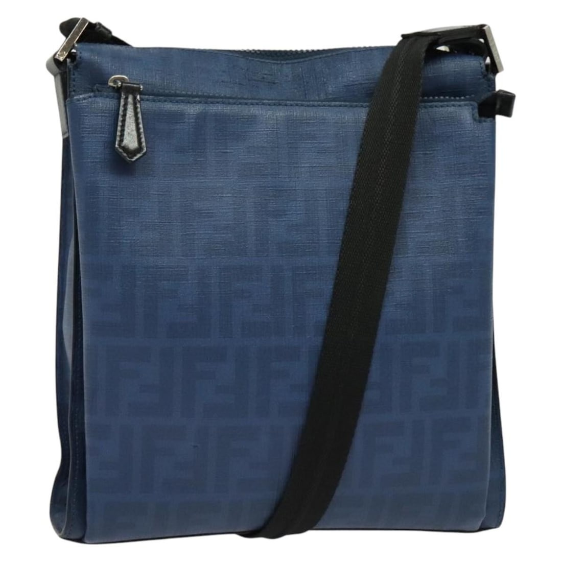 FENDI Zucca Shoulder Bag in Blue Silver PVC Leather: FENDI Zucca Shoulder Bag in Blue Silver PVC Leather Fendi shoulder bag in blue and silver Zucca canvas with PVC leather trim. Made in Italy, this women's bag features an adjustable shoulder strap and 