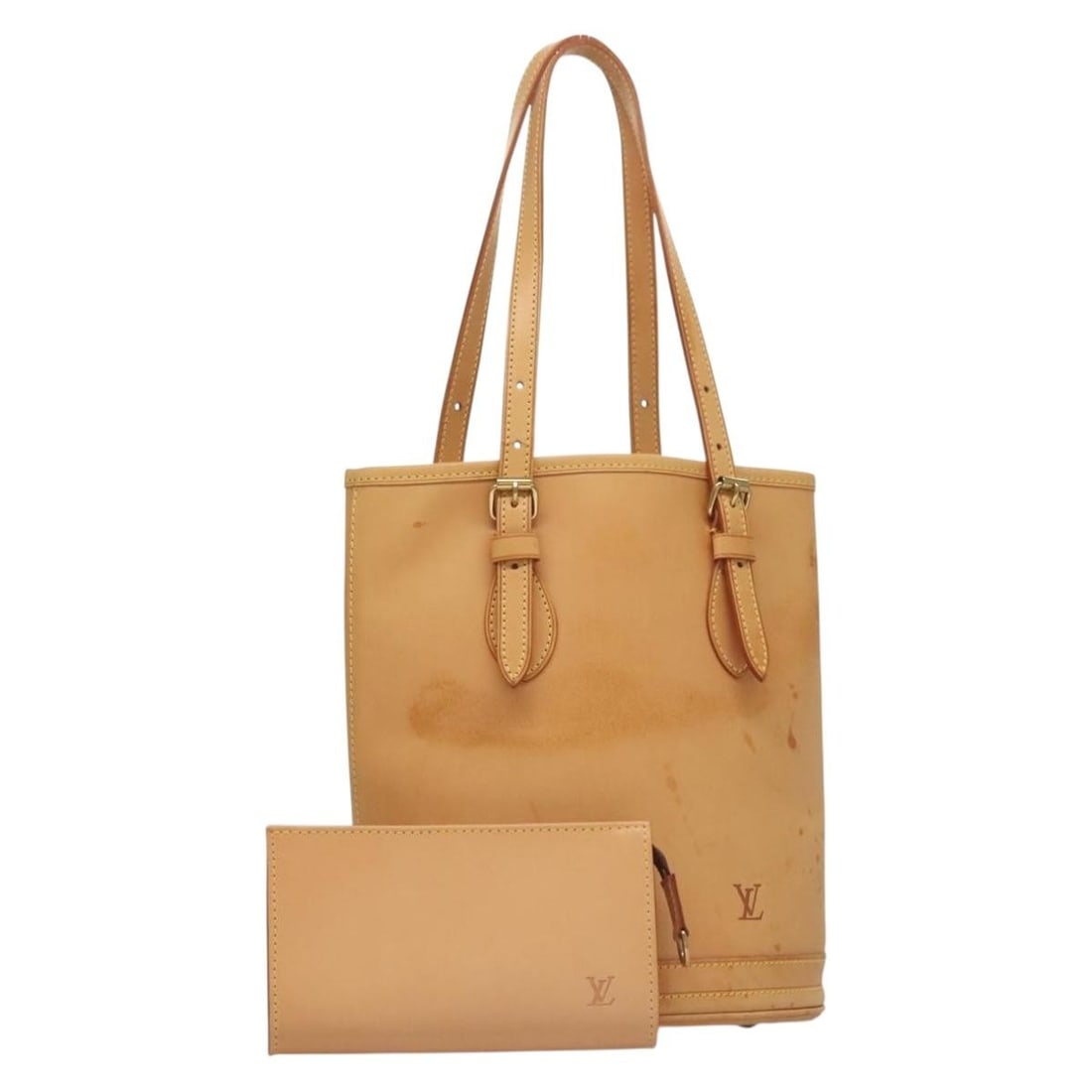Louis Vuitton M85001 Bucket PM Nomade Leather Beige Shoulder Bag Pouch: Louis Vuitton M85001 Bucket PM Nomade Leather Beige Shoulder Bag Pouch Louis Vuitton Nomad Leather Bucket PM shoulder bag in beige, made in France. It comes with a pouch accessory and features a shoul