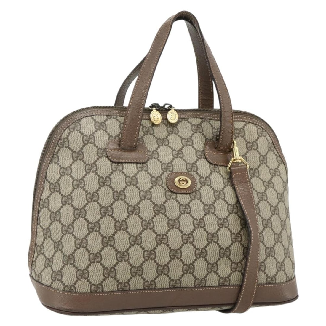 Gucci GG Supreme 2way Hand Bag Beige Gold PVC Leather: Gucci GG Supreme 2way Hand Bag Beige Gold PVC Leather GUCCI GG Supreme hand bag in beige and gold, made in Italy from PVC leather and GG canvas. This 2-way style comes with a shoulder strap and featur