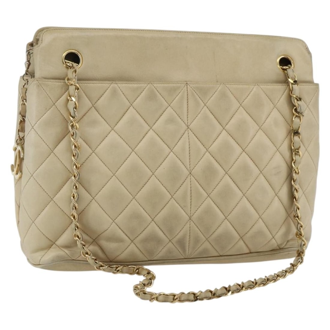 Chanel CC Lambskin Shoulder Bag Matelasse Beige Gold: Chanel CC Lambskin Shoulder Bag Matelasse Beige Gold CHANEL Matelasse chain shoulder bag in beige lamb skin with gold-tone CC details. Made in Italy, this shoulder bag measures approximately W29 x H23