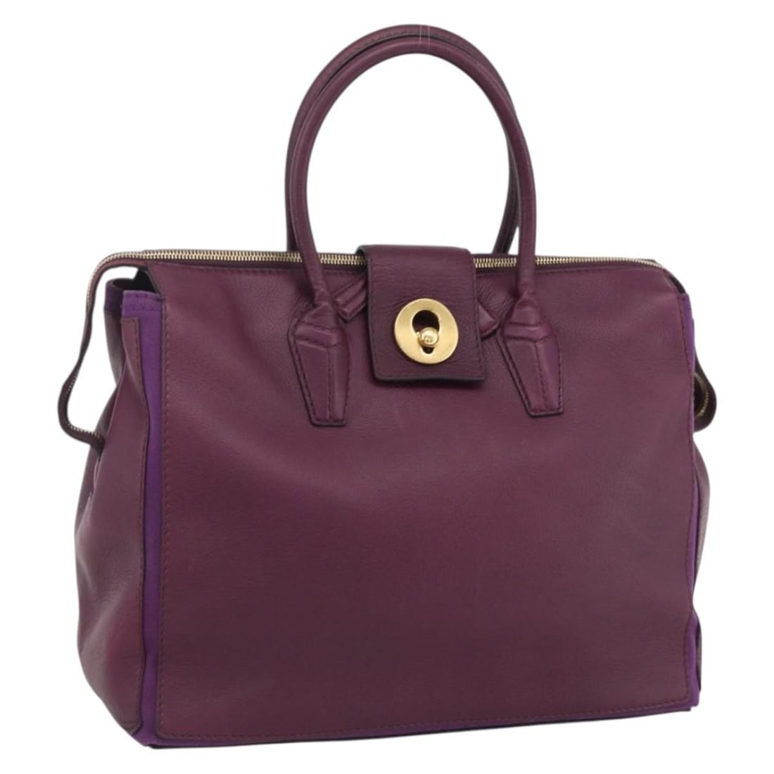 Leather Purple Hand Bag SAINT LAURENT 274766 with Dust Bag: Leather Purple Hand Bag SAINT LAURENT 274766 with Dust Bag Purple and gold leather hand bag by Saint Laurent, made in Italy. It comes with a dust bag and features a structured size of approximately 35
