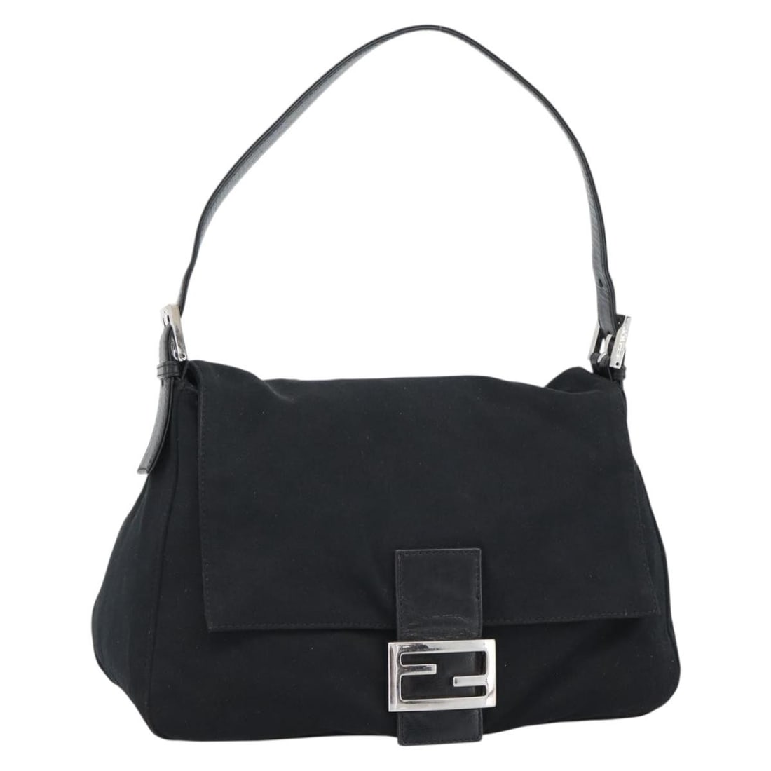 Fendi Mamma Baguette Black Cotton Jersey Shoulder Bag Silver Tone: Fendi Mamma Baguette Black Cotton Jersey Shoulder Bag Silver Tone Fendi Mamma Baguette shoulder bag in black and silver cotton jersey, made in Italy. This pre-owned bag is offered in heavily used cond