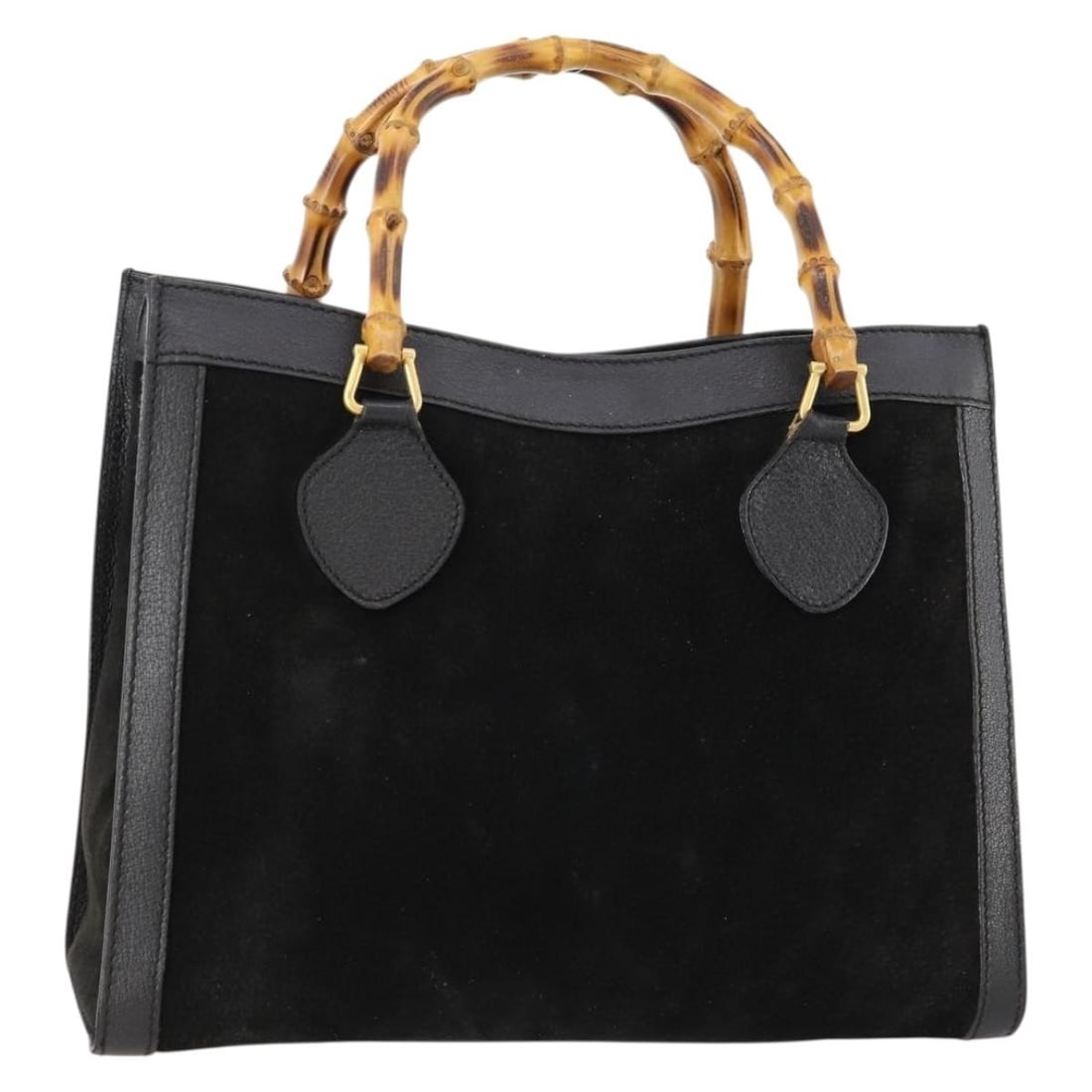 Gucci Bamboo Black Suede Women's Handbag with Gold Accents 002 123 0260: Gucci Bamboo Black Suede Women's Handbag with Gold Accents 002 123 0260 This is a Gucci Bamboo handbag crafted from black suede with gold-tone accents. Designed for women, it features a structured sil